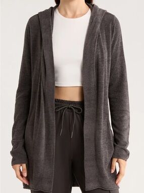 Barefoot Dreams Hooded Open-Front Cardigan - Charcoal Gray